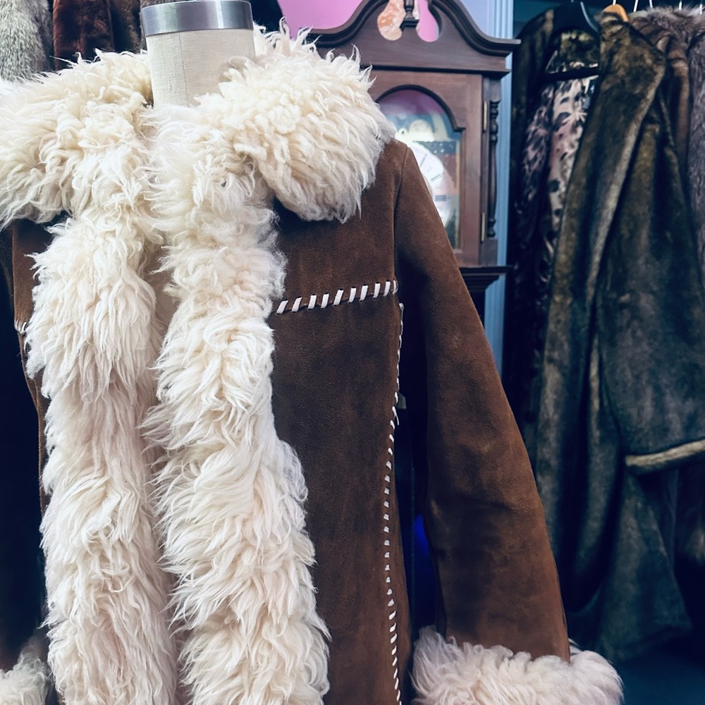 Jonathan Legault Vintage 60s/70s Genuine Suede Leather Shearling Penny Lane Coat - Picture 4 of 7